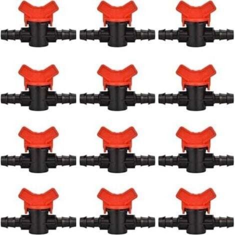 Robinet d'arrêt pour tuyau d'arrosage – 12 pièces en plastique résistant, raccord 16 x 16 mm, noir et rouge, pour contrôle extérieur (1/5)