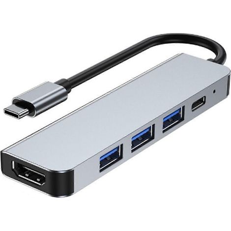 5-Port-USB-C-Hub mit 4K-Unterstützung, PD-Schnellladung, kompatibel mit USB 3.0 und 2.0, 4K-Ladestation mit 30 Hz (1/5)