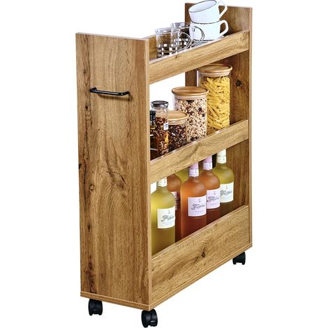 Étagère de niche enroulable, 3 étagères, chêne Sonoma, avec roulettes pivotantes Matériau : panneau de particules, Dimensions: 60 x 22 x 78 cm, Couleur: marron - décor chêne Sonoma 24859 13 (1/5)
