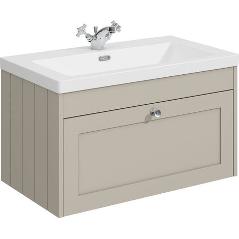 Balterley Butterton 800mm Wall Hung 1 Drawer Unit & Minimalist Basin 1 Tap Hole - Pebble Grey