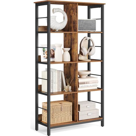 Meuble de Rangement 4 Niveaux, Étagère Rangement, Bibliothèque Style Industriel, 8 Cubes, pour Salon, Bureau, Entrée, Cuisine, 33 x 80 x 149 cm, Marron Rustique et Noir (1/5)