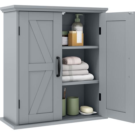 COSTWAY Bathroom Wall Cabinet with 2 Doors Adjustable Shelves 23x54.5cm Grey (1/5)