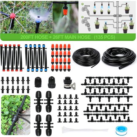 Automatisches Tropfbewässerungs-Set – 135 Stück – Ideal für die automatische Bewässerung im Garten und bei Pflanzen – Inklusive 60 m + 8 m Tropfrohr (1/5)