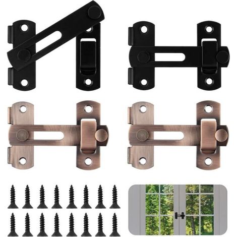Set of 4 Stainless Steel Flip Latch Door Locks - Sliding Door Lock - 180° Sliding Door Lock - Door Lock with Screws for Doors, Windows, Bathroom (1/4)
