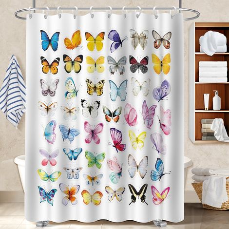 Rideau de douche imperméable en polyester 180x180 avec 12 œillets rideau séchage rapide pour les amateurs de déco (1/5)