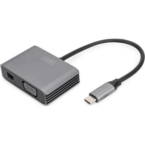 Adapter DIGITUS mini DP + VGA Adapter 20cm 4K/30Hz Silber Aluminium Gehäuse (1/4)