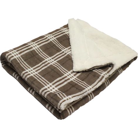 Plaid polaire imprimé et sherpa TANIA taupe 120x160 cm