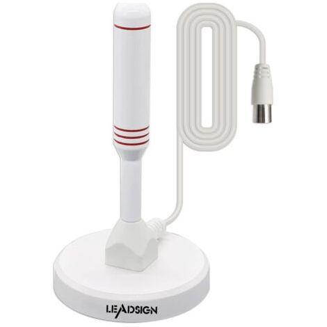 Antenne TV portable intérieure/extérieure avec base magnétique, réception à 360°, antenne TV numérique Freeview, 4K 1080p VHF UHF (blanche) (1/5)