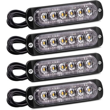 4PCS luci laterali stroboscopiche, barra luminosa di avvertimento di pericolo a 6 LED, baliza di emergenza ambra, luci lampeggianti di emergenza, impermeabili universali 12V 24V per camion e auto (1/5)