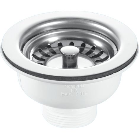 McAlpine BSWCLS 1.5" Basket Strainer Waste: 113mm Stainless Steel Flange: Spring-Loaded Plug: Centre Pin Model