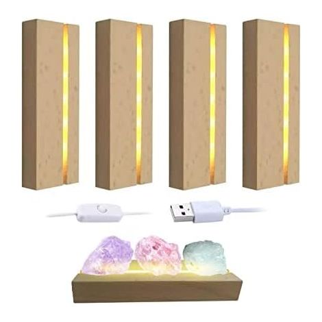 Rechteckiger LED-Displaysockel aus Holz mit USB-Beleuchtung für 5 mm dicke Acrylplatte, warm (4)