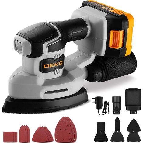 Ponceuse Delta Sans Fil 20V: Ponceuse Triangulaire - Ponceuse Electrique 13000 RPM, Muni D'un Dépoussiéreur, 15 Papiers Verre - Idéale Pour Ponçage, Polissage et Travail, Gris (1/5)