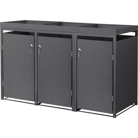 ML-Design Abri pour 3 Poubelles jusqu'à 240 L, Acier, Anthracite, LxlxH-200x80x124 cm, Habillage de Poubelle avec Porte, avec Jardinière, Conteneur Extérieur, Verrouillable, Résistant aux Intempéries (1/5)