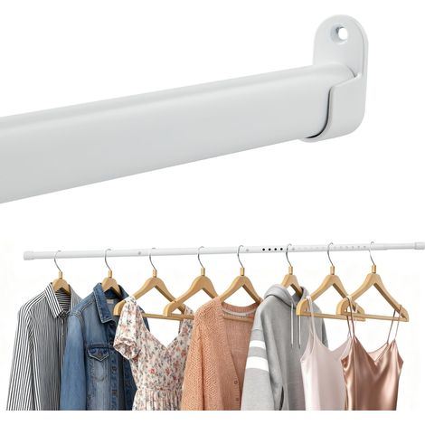 Perchero ovalado extensible de pared con 2 soportes, apto para armarios y ventanas, blanco, de 42 a 100 cm (40 pulgadas). (1/5)