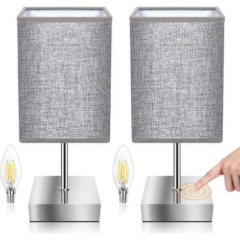 Touch Bedside Lamp, Dimming 3 Ways, Linen Fabric Lampshade, Small Table Lamps for Bedroom Living Room Hotel (Square - 2) (1/5)