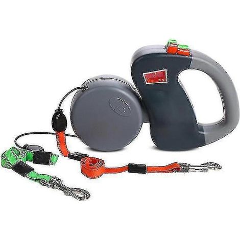 Guinzaglio doppio retrattile per cani con chiusura a doppio snodo, girevole a 360°, anti-groviglio, per due cani, grigio (1/5)