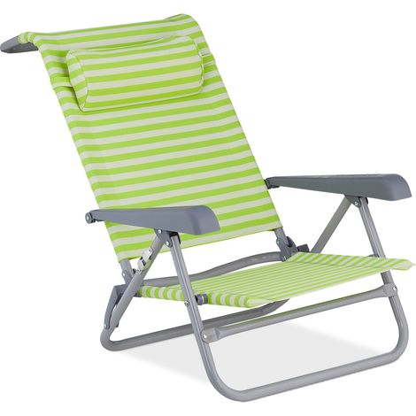 Lettino pieghevole comfort regolabile 80 x 60 x 30 cm con poggiatesta stile outdoor in poliestere a righe verdi 130010486