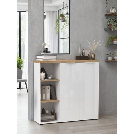 Armoire combinée de bureau moderne blanc laqué/chêne Daisy (1/5)