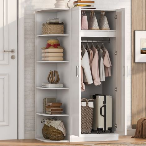 Armadio Contenitore con 2 Ante, Ripiani e Cassetti, per Camera da Letto o Ufficio, MDF, Bianco, 90×55×170 cm (1/5)