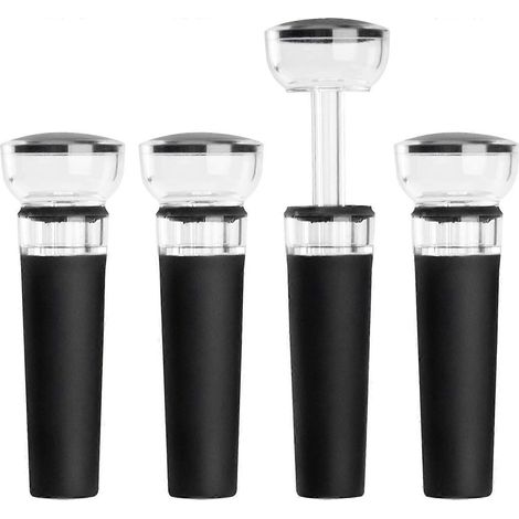 Lot de 4 bouchons à vin, bouchons de bouteille avec pompe à vide intégrée, capuchons en silicone alimentaire, conservent la fraîcheur du vin jusqu'à une semaine (1/5)