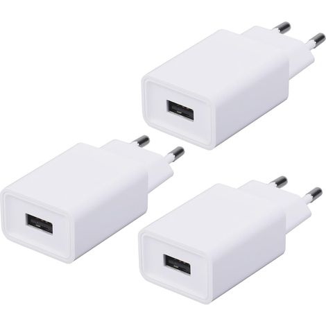 3 Pack Adaptateur Prise USB, 5V/2A Chargeur Secteur Compatible avec Lecteur ebook/Jouet/écouteurs/LED Lights/Monitoring/Teléfonos móviles (1/5)