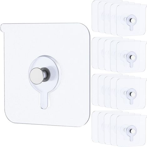 20 pezzi di ganci per quadri senza foratura, ganci da parete adesivi resistenti da 15 kg, ganci per quadri senza foratura, ganci da parete trasparenti impermeabili, ganci adesivi per bagno e cucina (1/5)