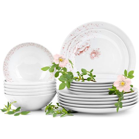 KONSIMO BOSS Tafelservice (18-tlg) Porzellan, Weiß/Rosa