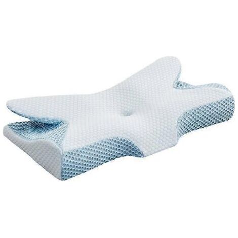 Oreiller cervical en mousse à mémoire de forme, soulage les douleurs au cou et aux épaules, bleu (1/4)