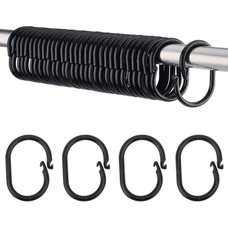Anneaux Rideau Douche Forme C 30 pièce Plastique Noir Fermeture Facile à Pression Crochets Décoratifs Coulissants pour Tringle à Rideaux Salle Bain Cuisine Chambre 6.4x4.3x0.55cm (1/5)
