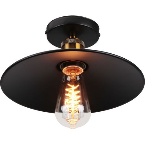 Lampe De Plafond En Métal Antique 22CM Plafonnier Rétro Vintage E27 60W Pour Salon, Salle À Manger, Bar, Cafétéria, Restaurant (Noir) (1/5)