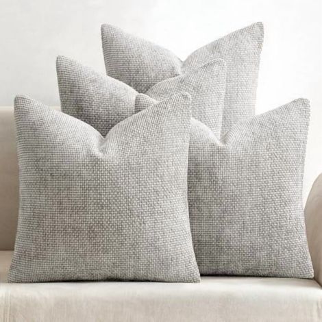 Fundas de almohada de chenilla gris claro de 20x20 pulgadas, estilo rústico y bohemio, compatibles con rellenos de almohada cuadrados estándar.