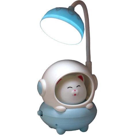 Astronaute Cat Desk Lampe – Rechargeable USB & Col de cygne flexible – pour Bureau à domicile Chambre Bedside Lecture – Bleu (1/5)