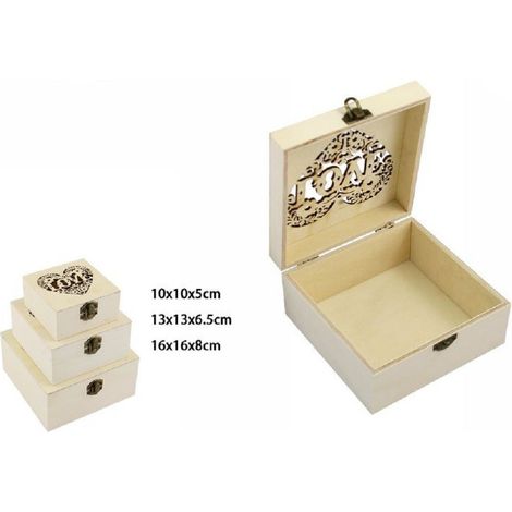 TrAdE Shop Traesio - Set 3 Pz Scatole Legno Decoupage Portagioie Cuore Love Scatola Cofanetto 74012a -