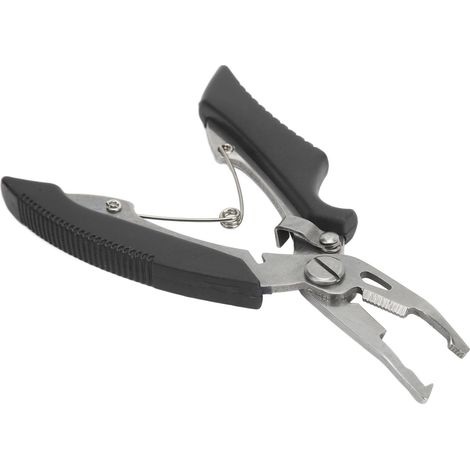 Pince de pêche multifonction en acier inoxydable, coupe-fil à bec courbé, pour la pêche en extérieur (noire). (1/5)