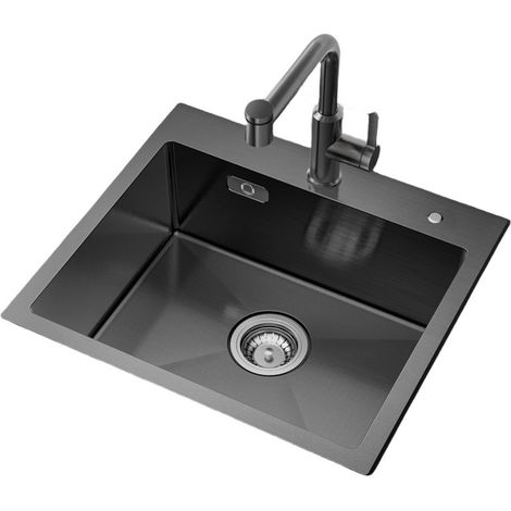CECIPA MAX Küchenspüle aus Edelstahl 50 x 45 cm Edelstahlspüle, Einbauspüle ohne Wasserhahn, Aufsatzspüle für die Küche, Anthrazit (1/5)