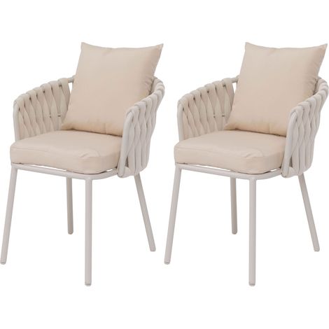 [NON UTILIZZATO] Set 2 sedie da giardino alluminio HHG-190, poltrona esterno, stoffa/tessuto (180g/m²) intreccio in corda, avorio (1/5)