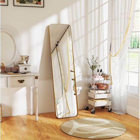 Miroir sur pied 160 x 40 cm incliné métal doré HAVRYA (1/4)
