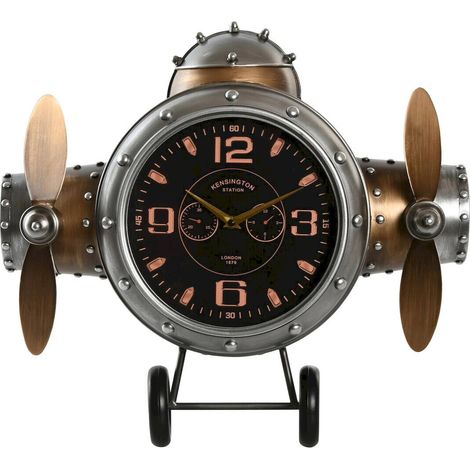 Horloge murale avion métal style vintage argent doré - Argent vieilli doré noir (1/4)