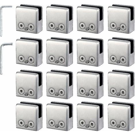 Lot de 16 pinces à verre en acier inoxydable 304 - pince à verre carrée - pince à verre plate réglable pour balustrade d'escalier - main courante polie - (carré 8-10 mm)