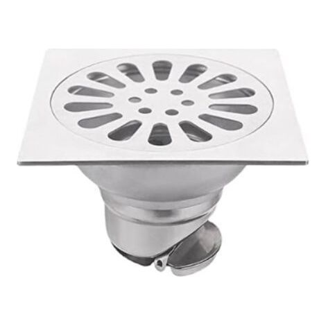 Drain de sol carré inox avec grille et passoire, siphon de sol anti odeur pour douche, salle de bain et cuisine (1/5)