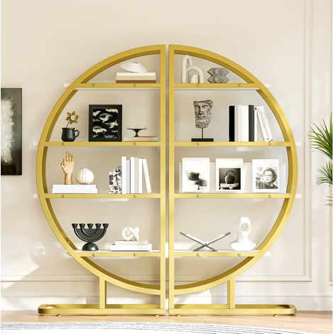 Mobile contenitore ad arco 2 pezzi 120 x 30 x 130 cm in MDF e acciaio, oro DESVIAE (1/5)