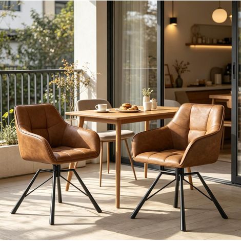 Conjunto 2 sillas giratorias comedor polipiel marrón OKMYHOME (1/5)