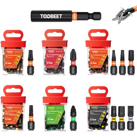 Jeu de 181 Embouts de Vissage 25 mm (Torx, PH, PZ, Hex, Fente), Acier S2 Magnétique, Embouts pour Visseuse à Choc avec Porte-embout et Boîte de Rangement (1/5)