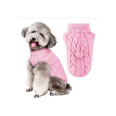 Hundepullover, warm, weich, gestrickt, rosa, Größe M