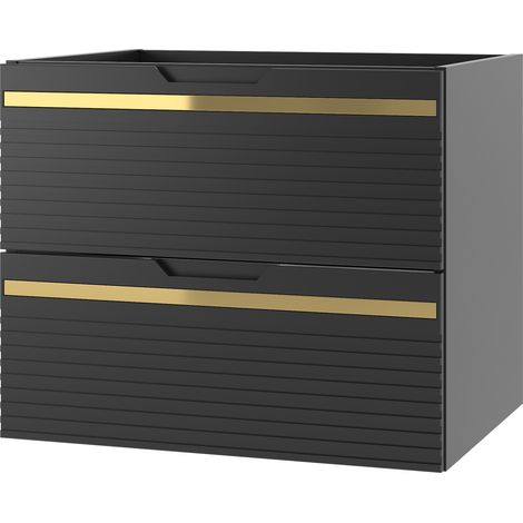 Meuble sous vasque suspendu VESPER noir 60 cm - bande décorative dorée