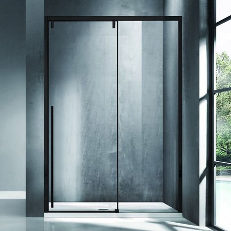 Porta doccia 140cm scorrevole con profilo nero vetro 8mm  KSA4000N kamalu