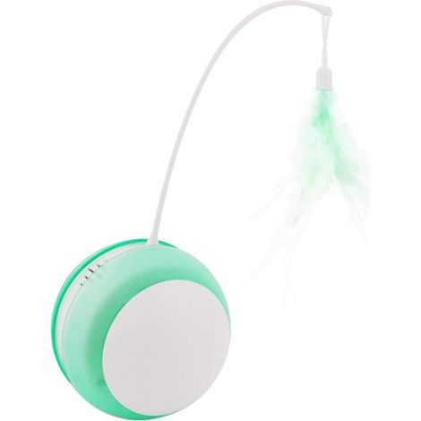 Jouet Gobelet Chat Jouet électrique pour Chat avec Boule Anti-Chute LED Plume, Canne à pêche à Roulement Automatique pour Chat Drôle Fournitures pour Animaux Vert