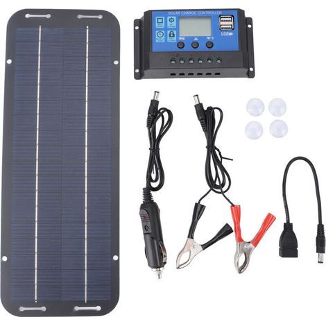 Chargeur de panneau solaire flexible 6 W 18 V Chargeur de batterie de voiture à panneau solaire portable rechargeable avec contrôleur, (1/4)
