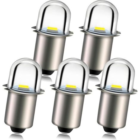 Upgrade Ampoules de lampe de poche LED P13.5S Prise de base Ampoules LED blanches de remplacement 6V pour lampes de torche de lampe de poche de phare, sans polarité (lot de 5) (1/5)