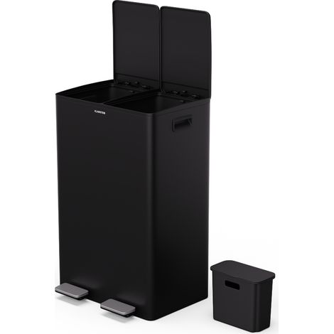 Klarstein EcoVista Kitchen Bin - 60L Waste Separation with 3L Compost Bin, Soft-Close Lid, Stainless Steel, Removable Compartments, Black